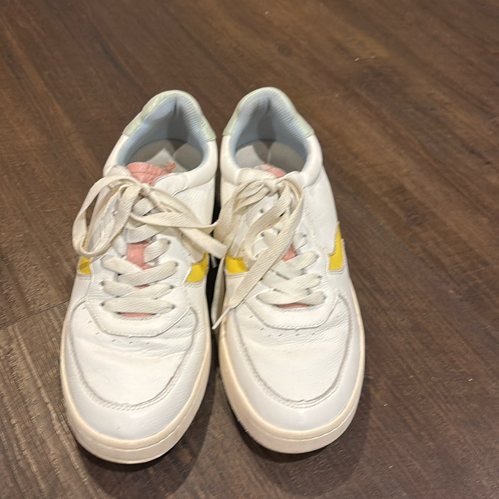 Soludos Women's Sneakers with White, Pink, and Yellow Accents 9.5